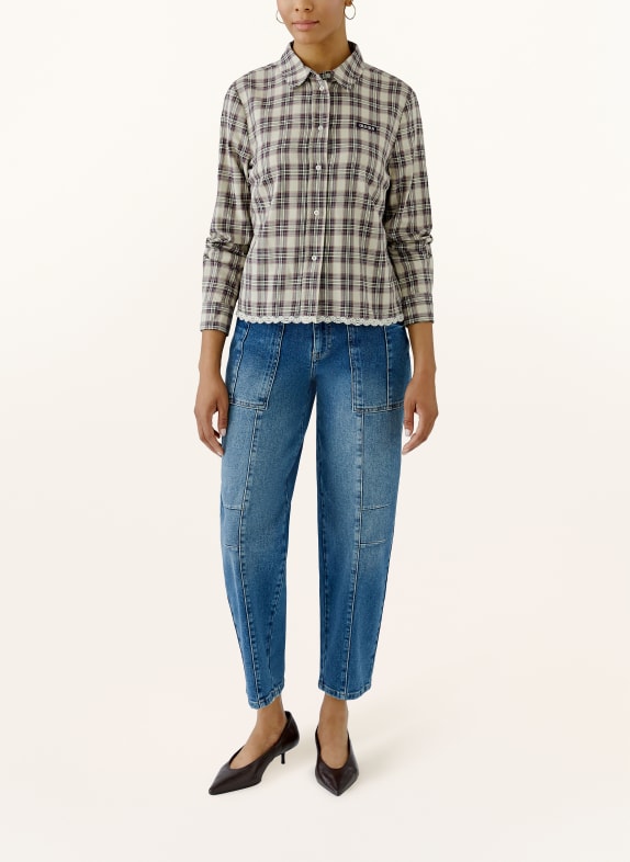 oui Overhemdblouse CRÈME / MARRON FONCÉ / PAARS
