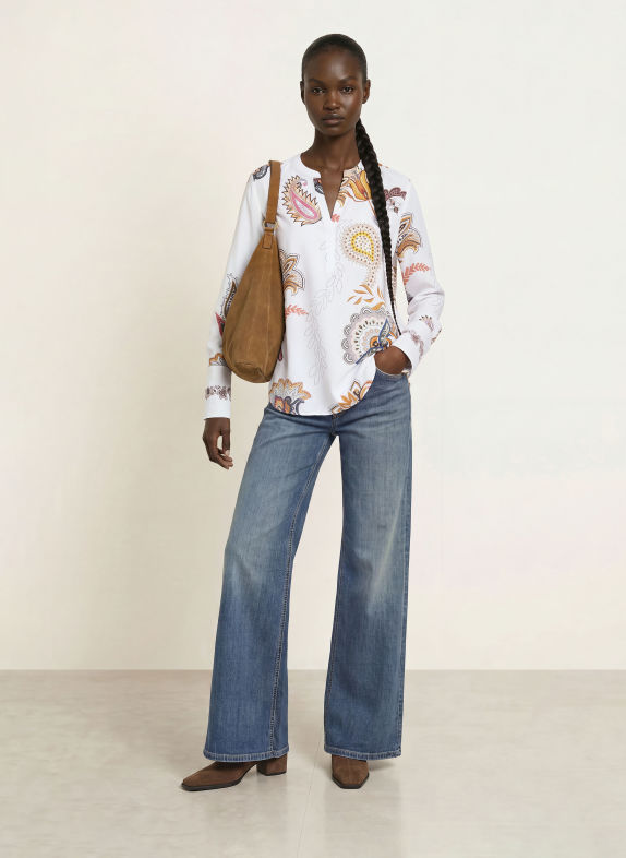 HERZENS Chemisier en soie BLANC / MARRON / GRIS