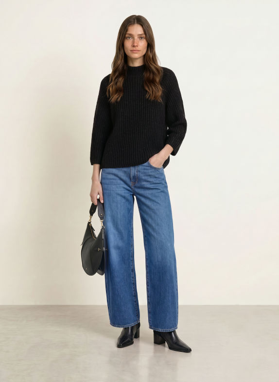 HERZENS MALIN Sweater with Cashmere and Sequin Yarn BLACK