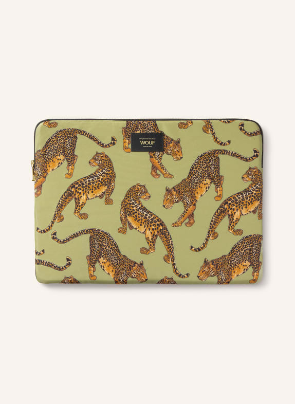 WOUF AVO LEOPARD Laptop sleeve LIGHT GREEN / COGNAC / BLACK