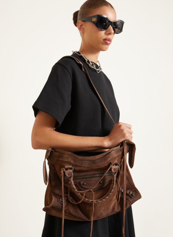 BALENCIAGA Sac à main LE CITY MEDIUM avec rivets MARRON FONCÉ