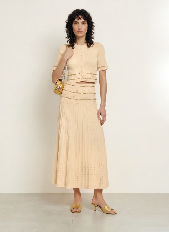 SANDRO Cropped-Bluse mit Nieten HELLGELB / GOLD