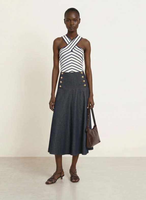 REISS Top ARIA DONKERBLAUW / WIT