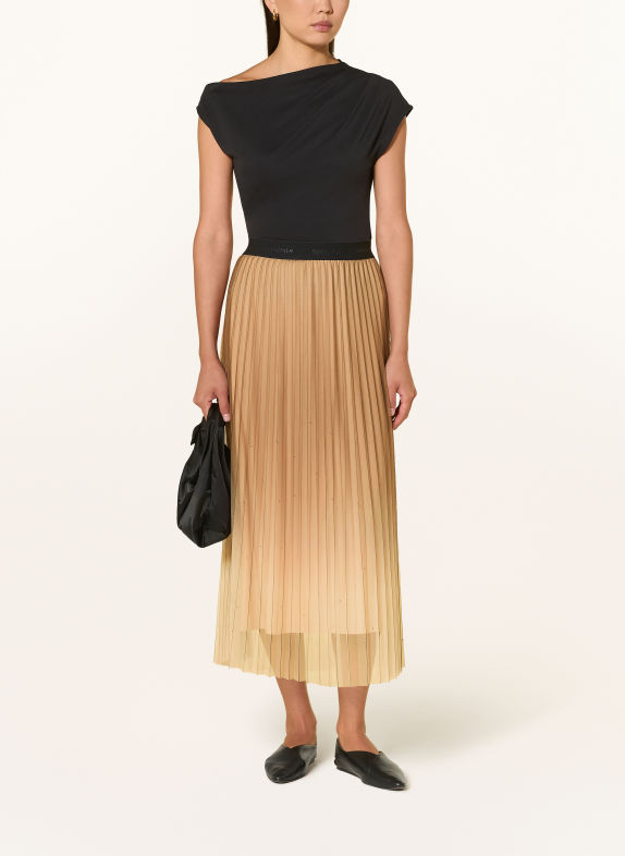 SPORTALM Tulle skirt with pleats and rhinestones BEIGE / BROWN