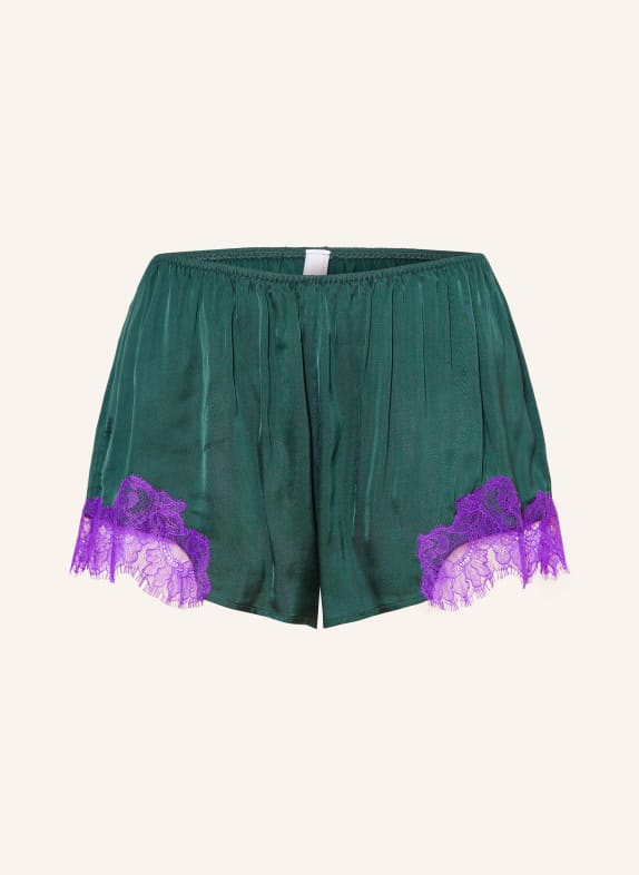 mey Pyjamashorts uit de POETRY LUXURY-serie van satijn DONKERGROEN / PAARS