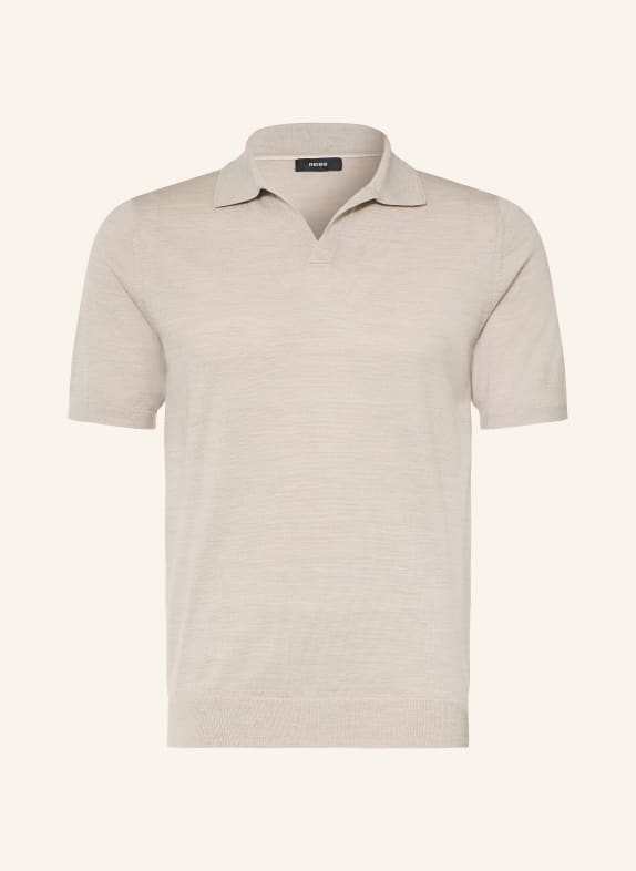 REISS Gebreid poloshirt DUCHIE van merinowol LICHTGRIJS