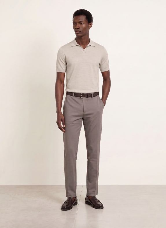 REISS Strikket poloshirt DUCHIE i merinould LYSEGRÅ