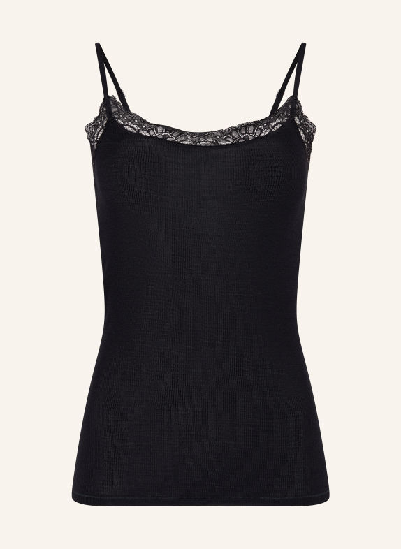 HANRO Top WOOLEN LACE z wełną merynosową i jedwabiem CZARNY