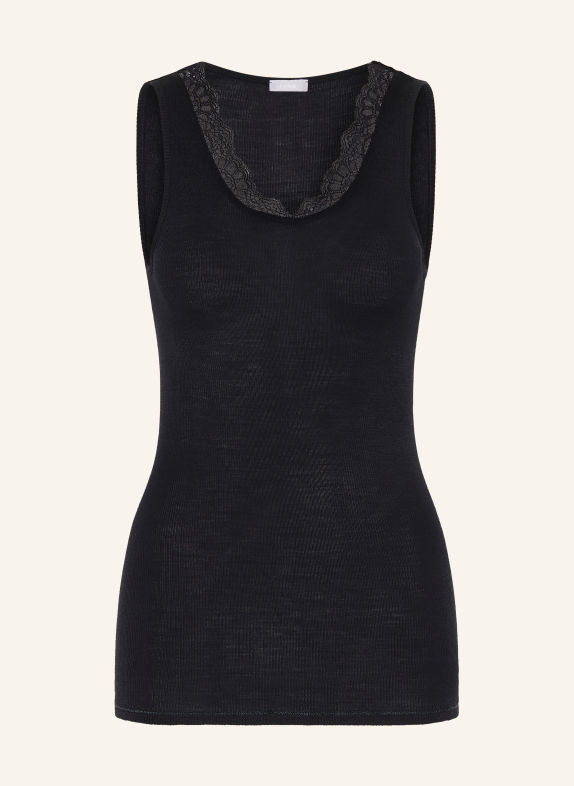 HANRO Top WOOLEN LACE z wełną merynosową i jedwabiem CZARNY