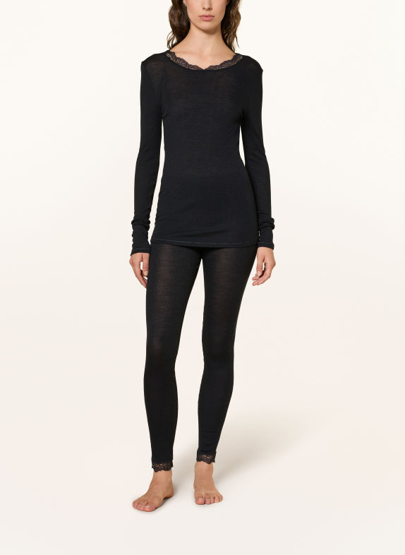 HANRO Legginsy typu lounge WOOLEN LACE z jedwabiem CZARNY