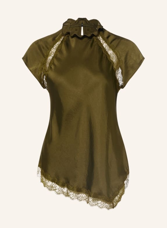 CLAUDIE PIERLOT Blusenshirt aus Satin mit Spitze GRÜN
