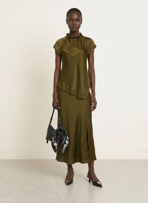 CLAUDIE PIERLOT Satinrock mit Spitze GRÜN