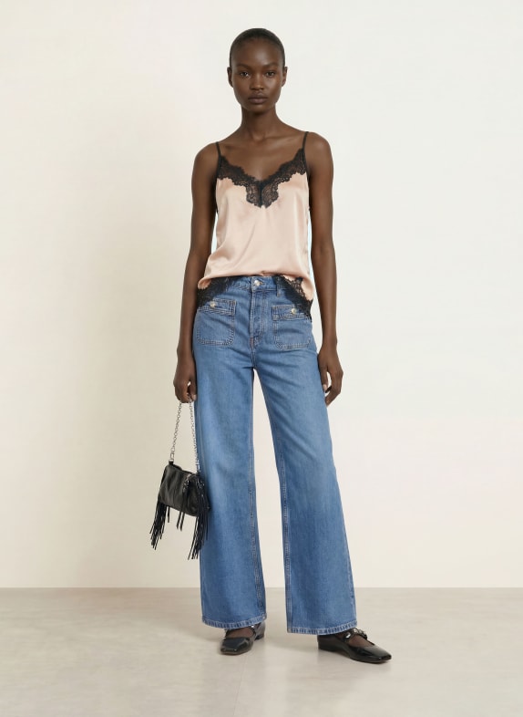maje Satintop mit Spitze BEIGE / SCHWARZ