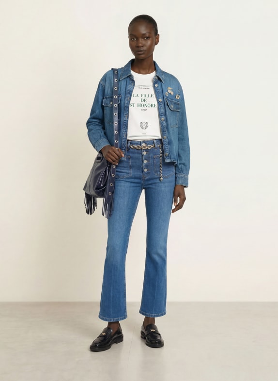 maje Jeansjacke mit Schmucksteinen und Schmuckperlen 0201 BLUE