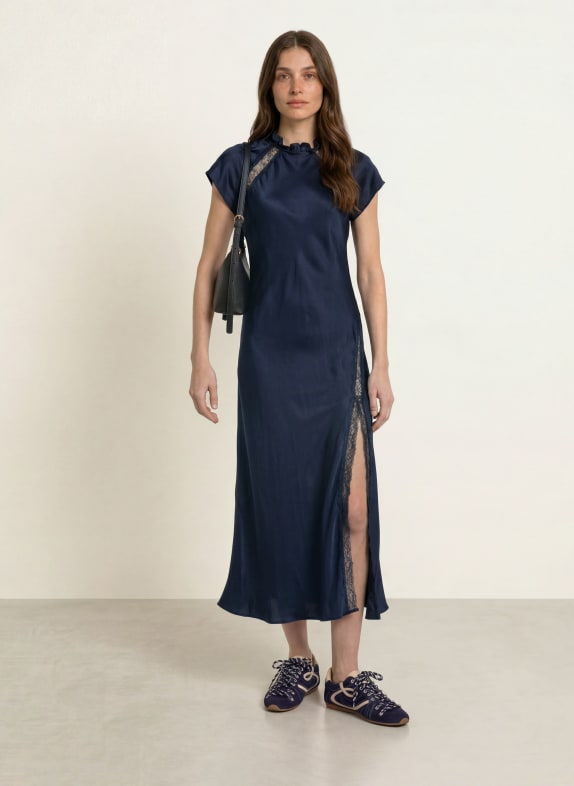 CLAUDIE PIERLOT Satinkleid mit Spitze DUNKELBLAU