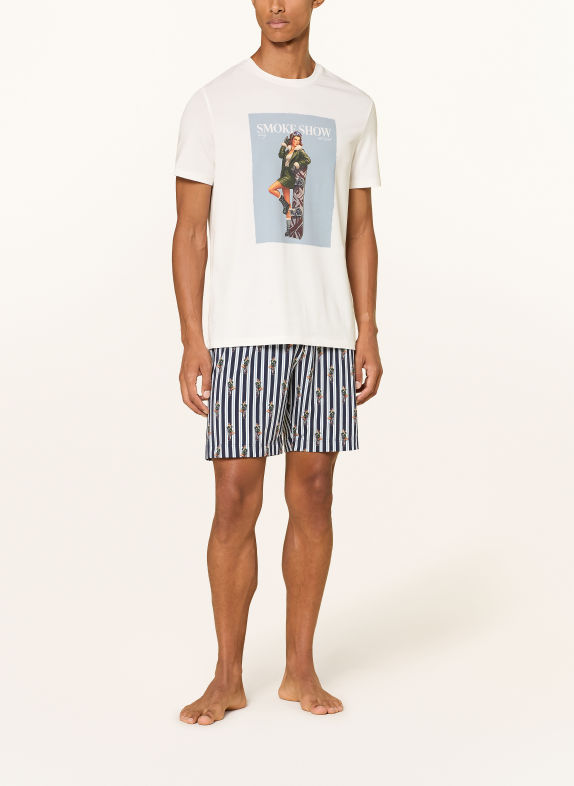 mey Schlafshorts Serie SMOKE SHOW DUNKELBLAU / PETROL / WEISS