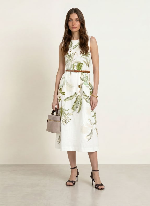 REISS Robe en lin PALMA BLANC / VERT
