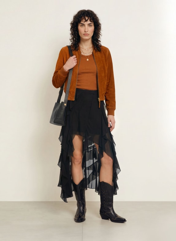 ALLSAINTS MELODY-rok met volants ZWART