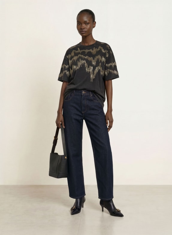 ALLSAINTS T-shirt MAIA ETTA met sierstenen ZWART / ZILVER / PLATINA