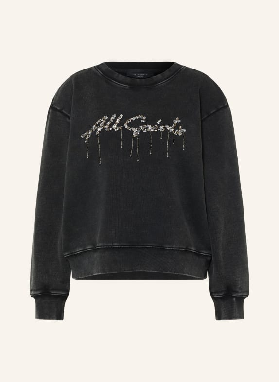 ALLSAINTS PIPPA Sweatshirt with Rhinestones and Sequins BLACK / SILVER