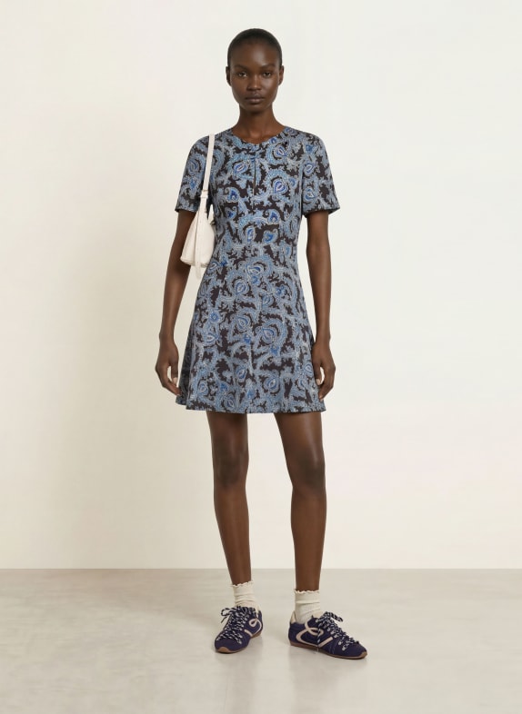 CLAUDIE PIERLOT Satinkleid BLAU / CREME / SCHWARZ