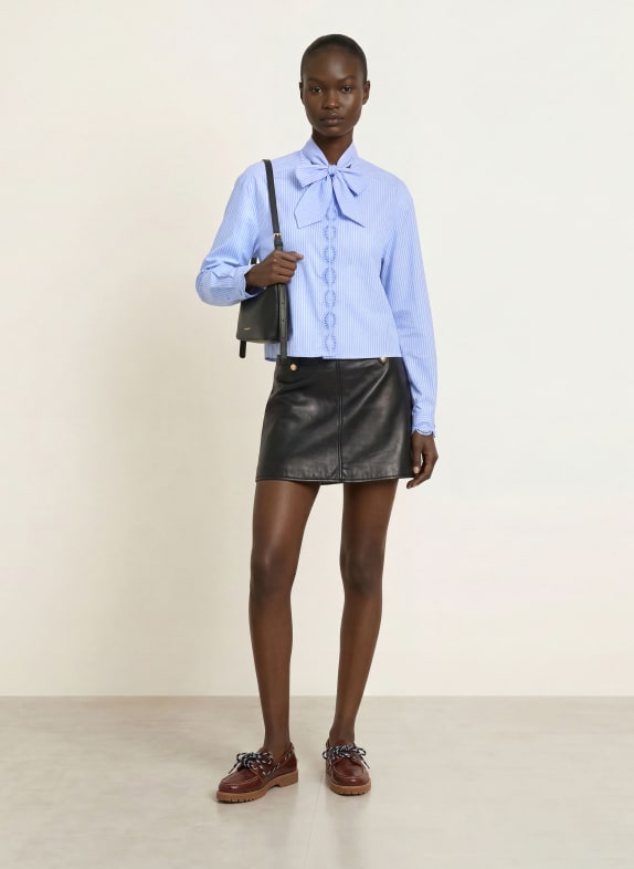 CLAUDIE PIERLOT Bluse mit abnehmbarer Schluppe und Spitze BLAU / WEISS