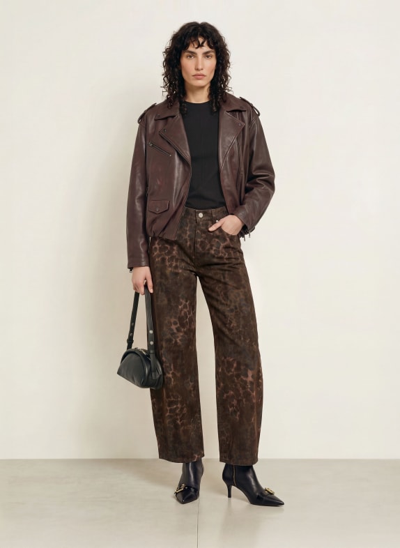 ALLSAINTS Kožená bunda SAMINA TMAVĚ HNĚDÁ
