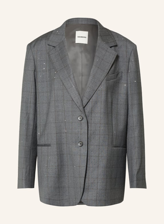 SANDRO Oversized-Blazer mit Schmucksteinen GRAU / SILBER / DUNKELGRAU