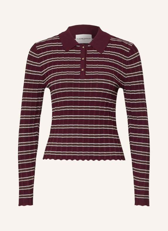 CLAUDIE PIERLOT Strick-Poloshirt DUNKELROT / DUNKELBRAUN / ECRU