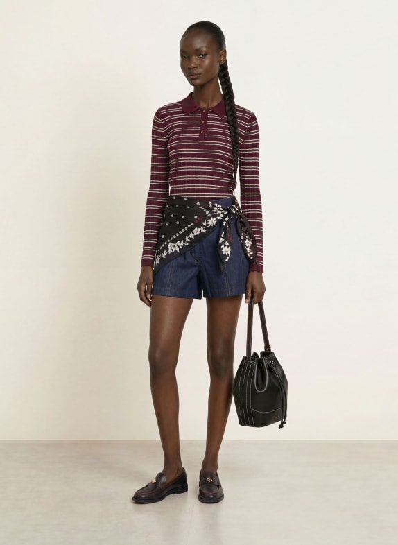 CLAUDIE PIERLOT Strick-Poloshirt DUNKELROT / DUNKELBRAUN / ECRU