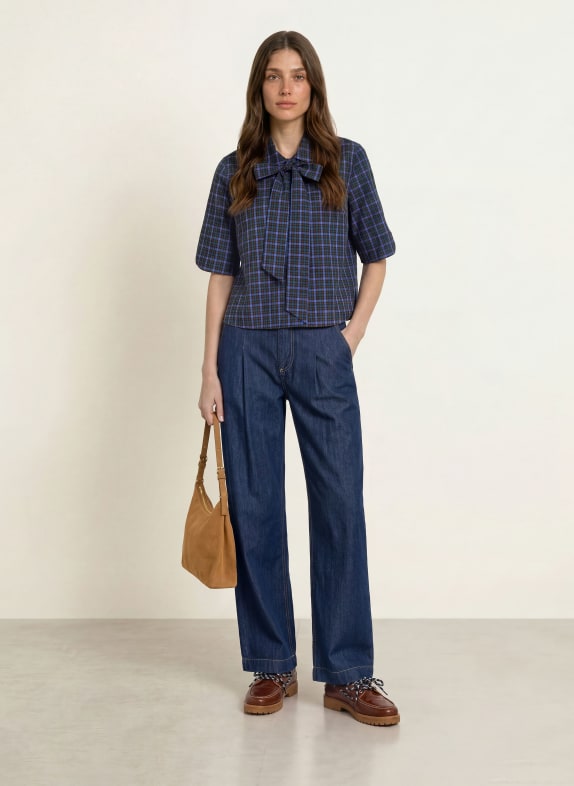 CLAUDIE PIERLOT Hemdbluse mit abnehmbarer Schluppe BLAU / DUNKELROT / GRÜN