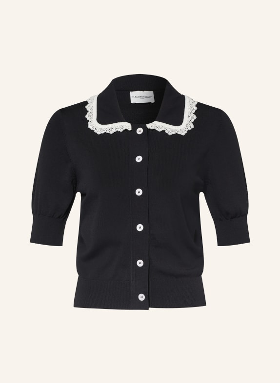 CLAUDIE PIERLOT Strickjacke mit Spitze SCHWARZ / WEISS