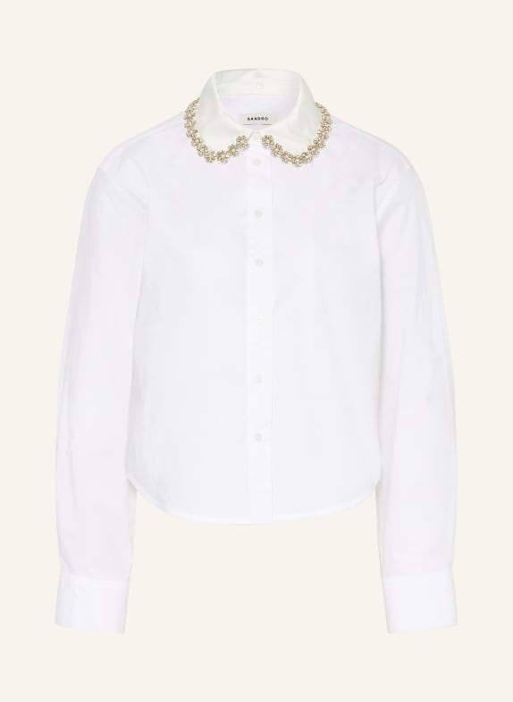 SANDRO Bluse mit abnehmbarem Kragen und Schmucksteinen WEISS