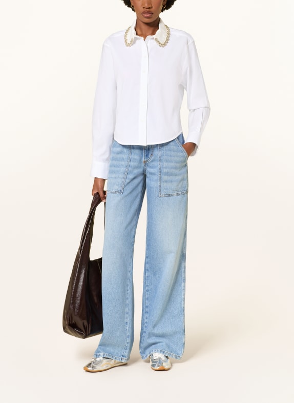 SANDRO Bluse mit abnehmbarem Kragen und Schmucksteinen WEISS