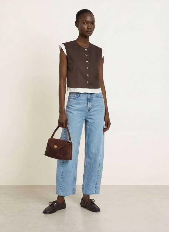 SANDRO Cropped-Blazerweste DUNKELBRAUN / WEISS