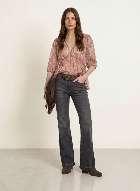 ba&sh Blusenshirt ASYA mit 3/4-Arm und Rüschen ROSA / LILA / GRÜN