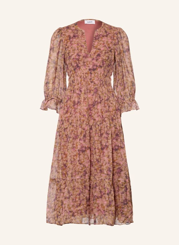 ba&sh Kleid AEMA mit 3/4-Arm und Rüschen COGNAC / DUNKELBRAUN / PINK