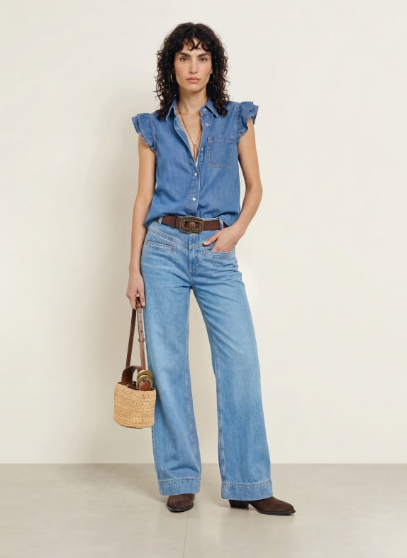 ba&sh Jeansbluse YOYO mit Rüschen BLAU