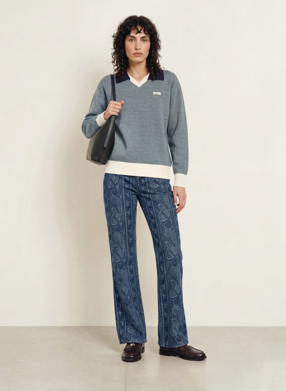 CLAUDIE PIERLOT Pullover BLAUGRAU / DUNKELBLAU / WEISS