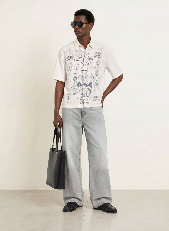 ALLSAINTS Overhemd met korte mouwen IGNIS Oversized Fit ECRU / DONKERGRIJS