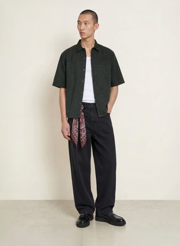 ALLSAINTS Overhemd met korte mouwen LEOPARDO Oversized Fit DONKERGROEN / ZWART