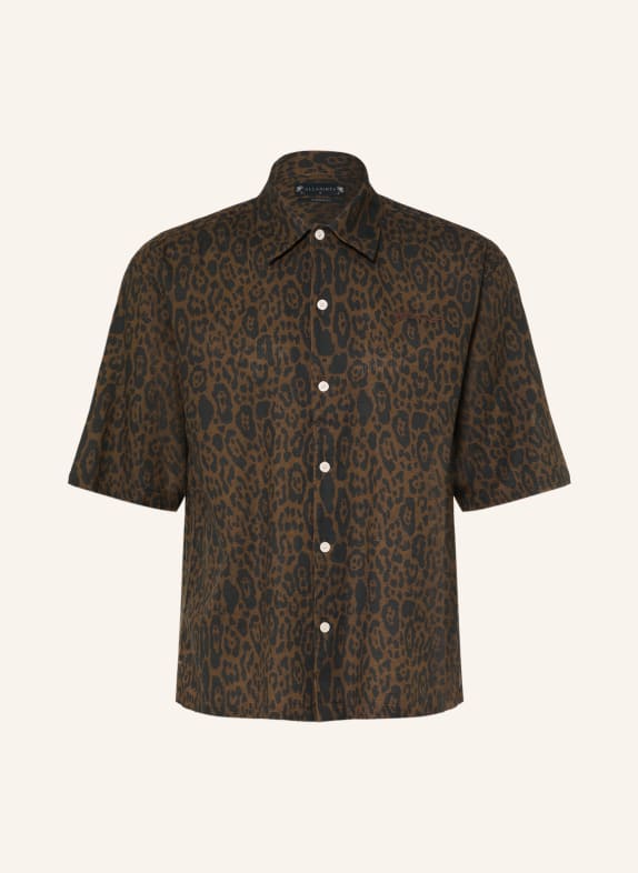 ALLSAINTS Kurzarm-Hemd LEOPARDO Oversized Fit DUNKELBRAUN / SCHWARZ