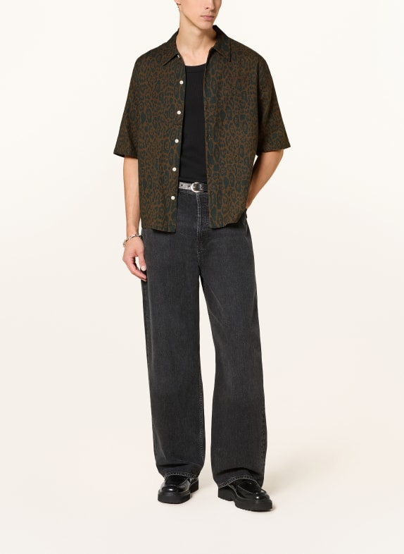 ALLSAINTS Overhemd met korte mouwen LEOPARDO Oversized Fit MARRON FONCÉ / ZWART