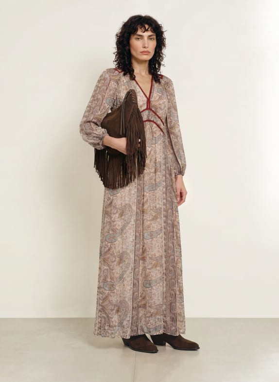 ba&sh Kleid CHANA mit Cut-outs BLAUGRAU / BRAUN / ECRU