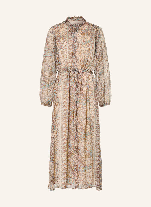 ba&sh Kleid CIAHARA mit Rüschen TÜRKIS / BRAUN / CREME