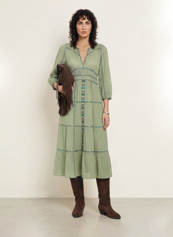 ba&sh Kleid PAHINA mit 3/4-Arm GRÜN / DUNKELGRÜN / WEISS