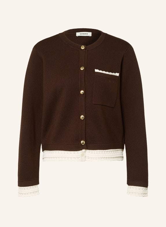 SANDRO Strickjacke DUNKELBRAUN / ECRU