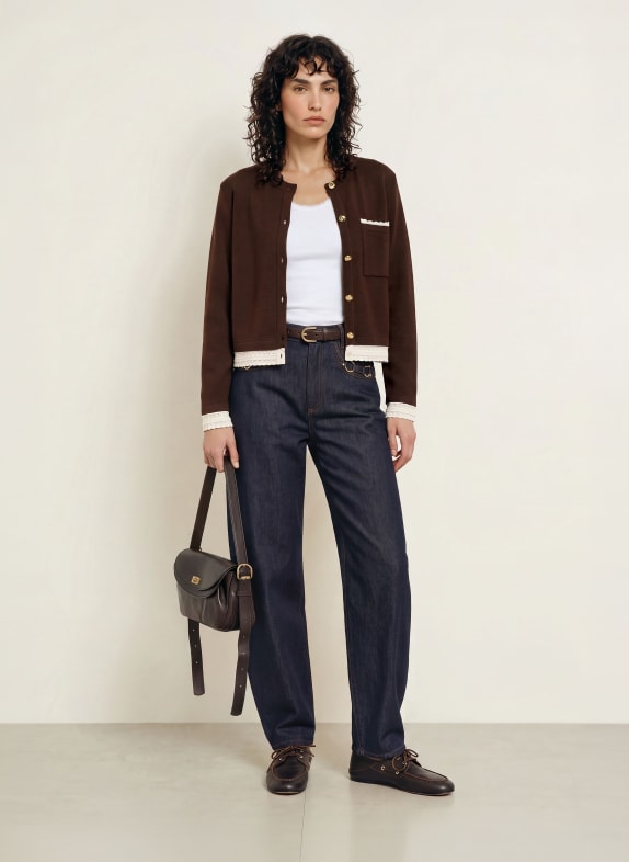 SANDRO Strickjacke DUNKELBRAUN / ECRU