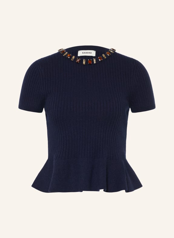 SANDRO Strickshirt mit Schmucksteinen DUNKELBLAU