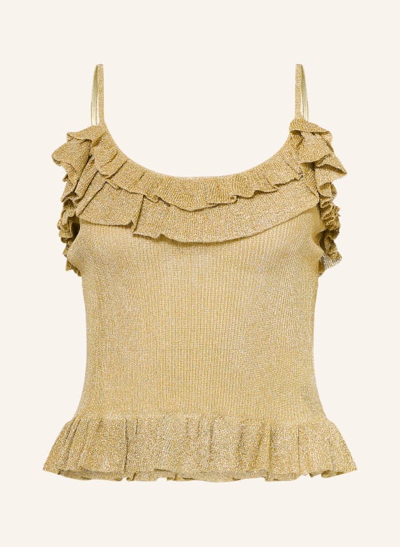 ba&sh Stricktop ZARIA mit Glitzergarn und Volants GOLD